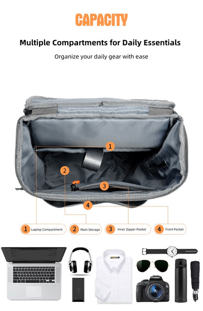 Top view of Backpackbeat 7703 backpack showing laptop compartment, main storage, and organized daily items
