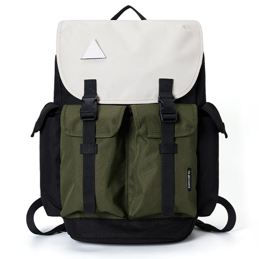 Backpackbeat 7705 backpack 25L – front view in green and black colorway with contrast white flap