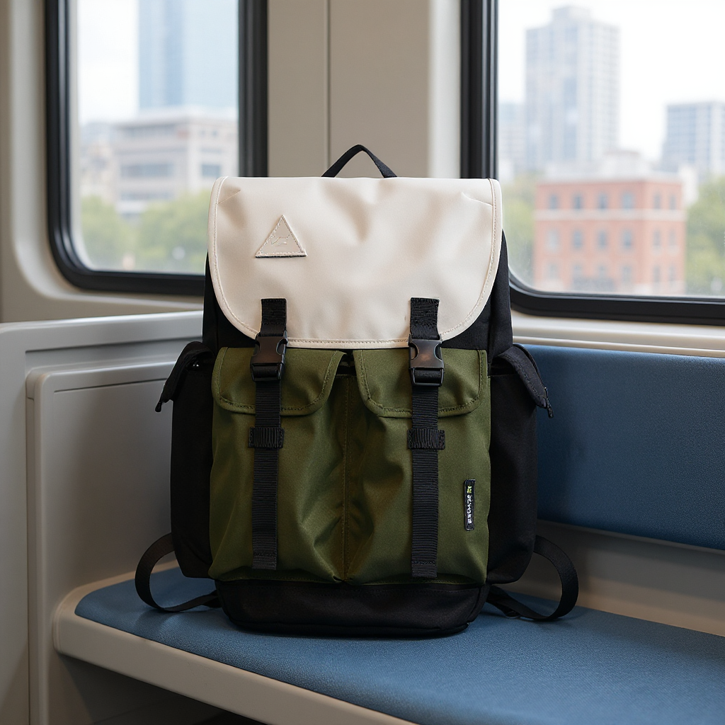 Backpackbeat 7705 backpack 25L – placed on a train seat during urban commute