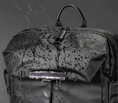 Close-up of water splashing on BackpackBeat 8808 extend waterproof backpack — zoomed waterproof fabric detail.