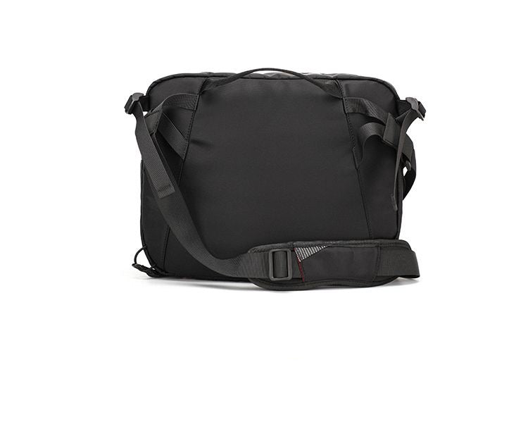 Rear view of Backpackbeat 9900 black crossbody bag showing strap system and padded back