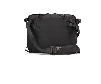 Rear view of Backpackbeat 9900 black crossbody bag showing strap system and padded back