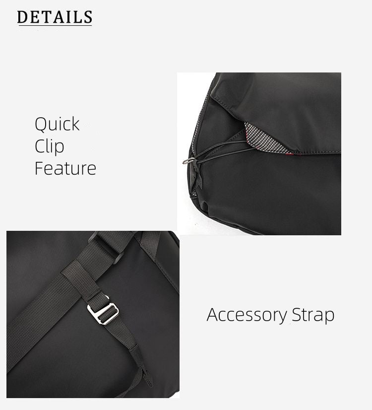 Close-up of Backpackbeat 9900 black version showing quick clip and side accessory strap