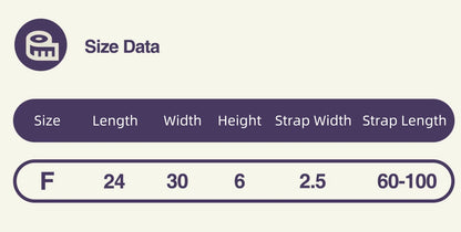 Size chart of the Backpackbeat 9901 crossbody backpack, showing dimensions and strap length