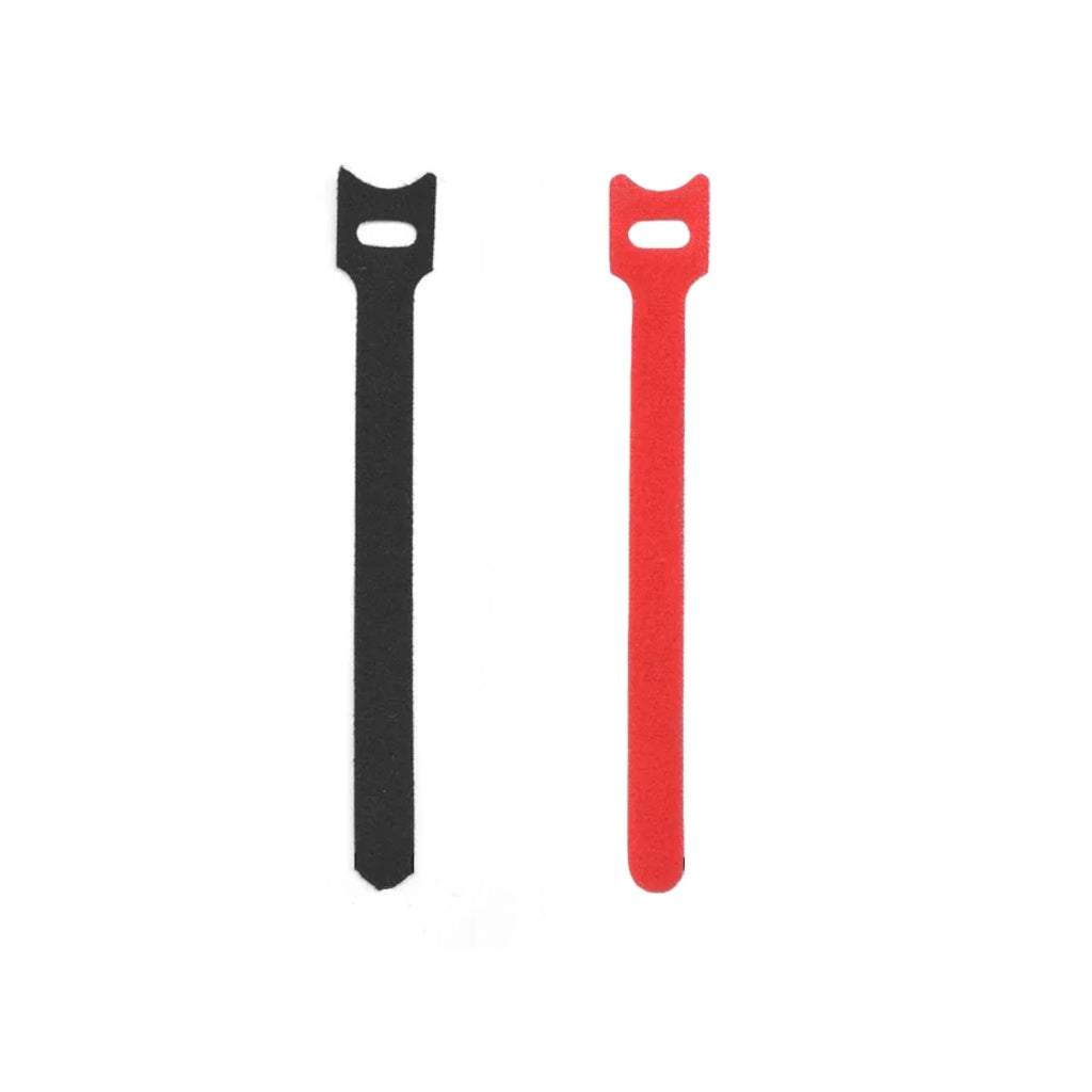 Black and red reusable velcro cable management straps for digital nomads — compact travel cable ties for organizing laptop and device cables